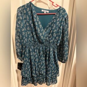 Mimi Chica Teal Floral V-Neck Dress